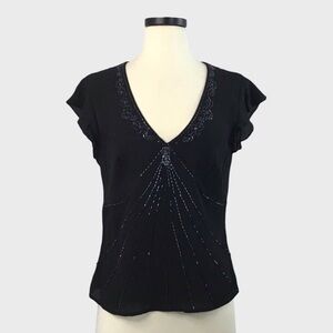 Janeville Vintage Black Silk Beaded Blouse with Side Zip